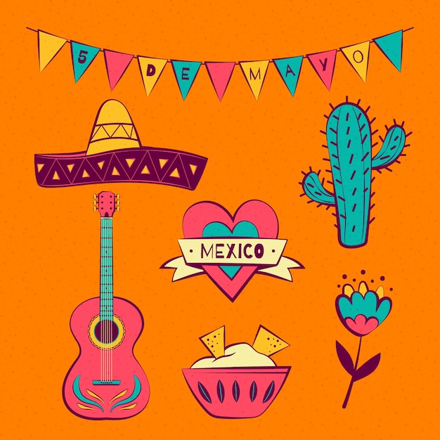 Gratis vector design elementen collectie voor cinco de mayo viering