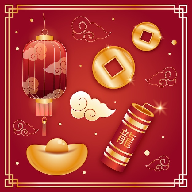 Designelementencollectie voor de viering van het Chinese nieuwjaarsfeest
