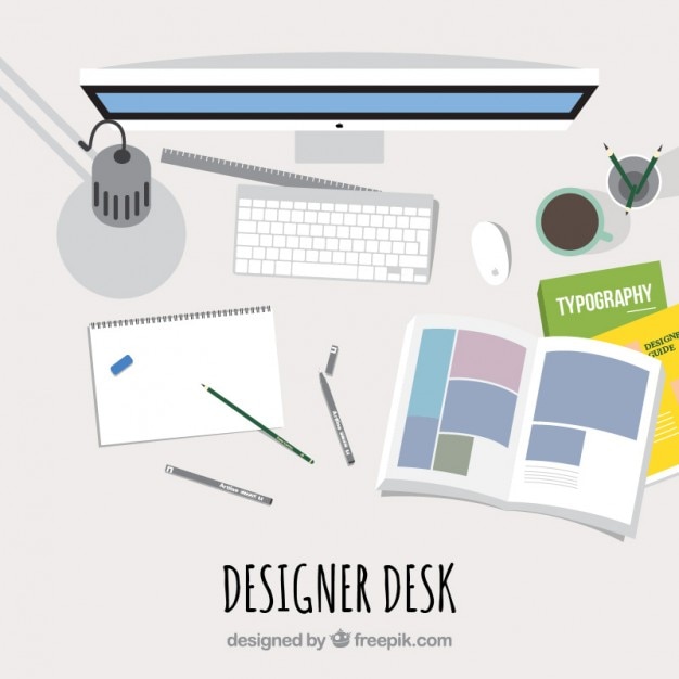 Gratis vector designer bureau in bovenaanzicht