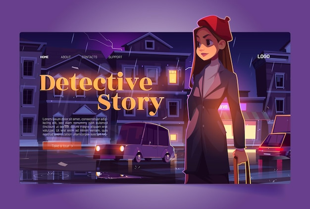 Gratis vector detective story tour banner met vrouwelijke speurder