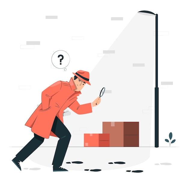 Gratis vector detective volgt de illustratie van het voetafdrukkenconcept