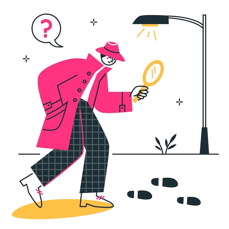 Gratis Vector detective volgt voetafdrukken concept illustratie