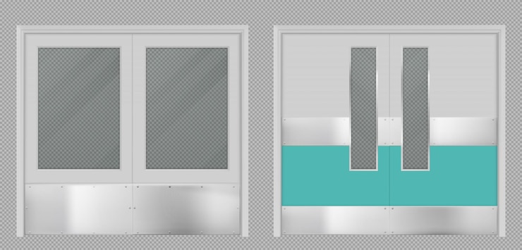 Gratis Vector deuren voor laboratoriumkeuken, ziekenhuisschool of opslag van voedselproductie