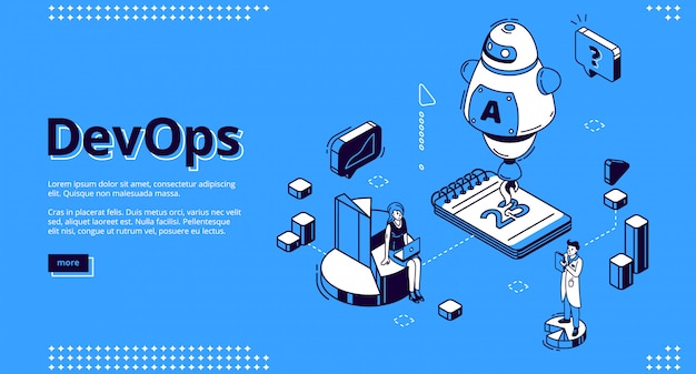 Devops isometrische banner, ontwikkeling en werking