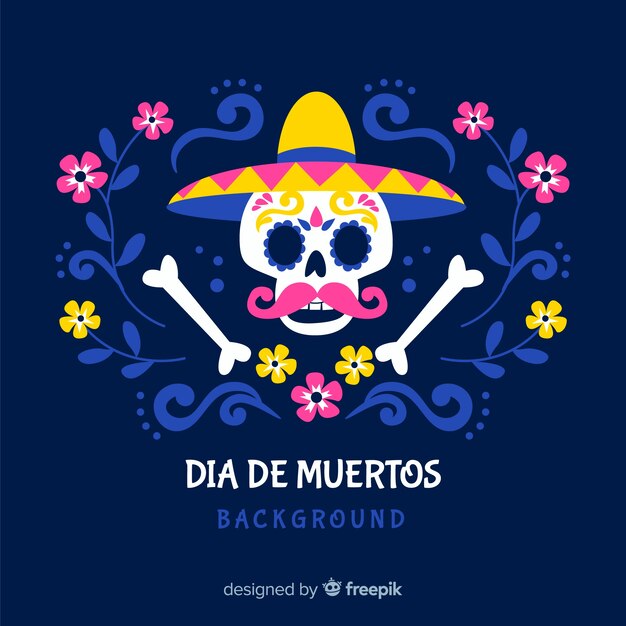 Dia de muertos achtergrond in plat ontwerp