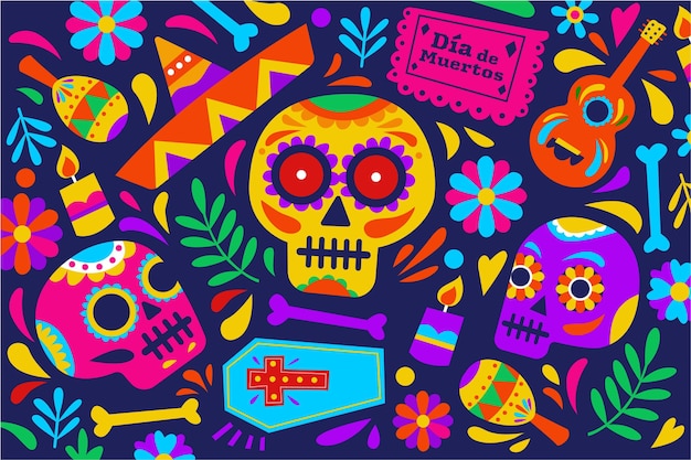 Gratis vector dia de muertos achtergrond in plat ontwerp