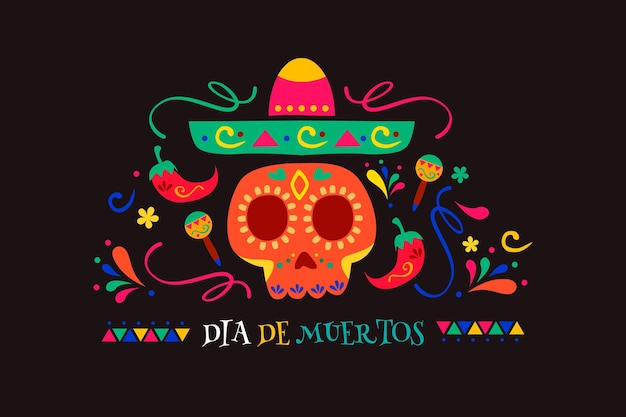 Dia de muertos achtergrond in plat ontwerp