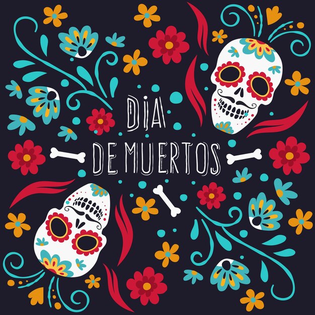 Dia de muertos achtergrond in plat ontwerp