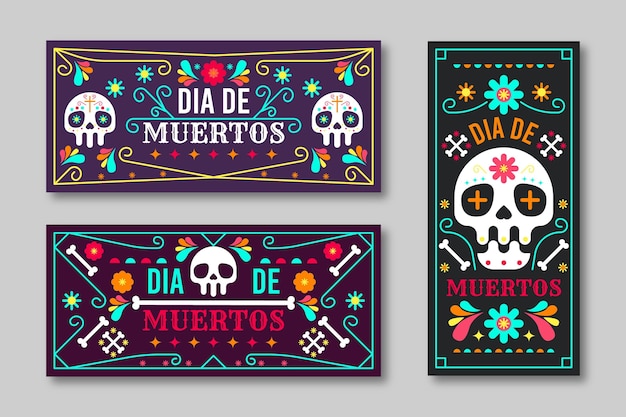 Dia de muertos-banners in plat ontwerp