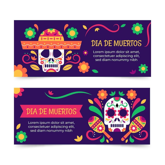 Dia de muertos-banners in plat ontwerp