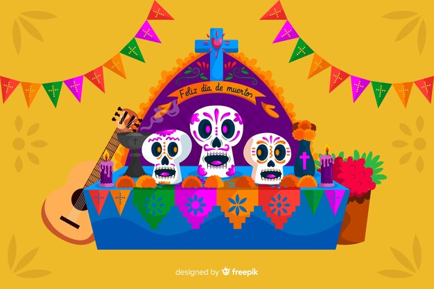 Día de muertos concept met hand getrokken achtergrond