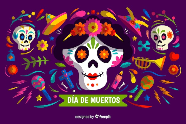 Día de muertos concept met platte ontwerp achtergrond