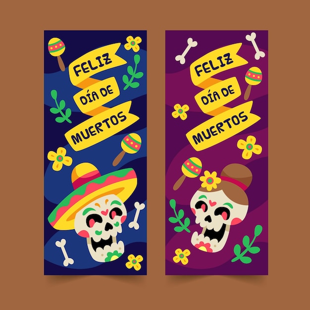 Gratis vector dia de muertos platte ontwerpsjabloon voor spandoek