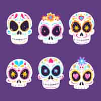 Gratis vector dia de muertos stickers illustratie