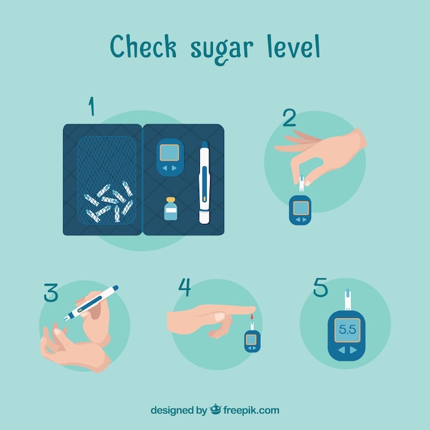 Gratis vector diabetes bloedtest met plat ontwerp