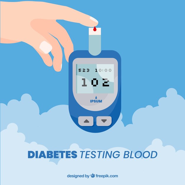 Diabetes testen van bloed samenstelling met een plat ontwerp