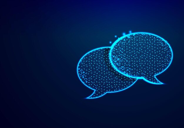 Dialoog Chat wolken Toespraak bubble icoon van lijnen driehoeken en deeltje stijl ontwerp Low poly technologie apparaten mensen communicatieconcept op blauwe achtergrond