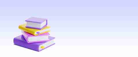 Gratis vector dicht boekstapel op pastel paarse achtergrond