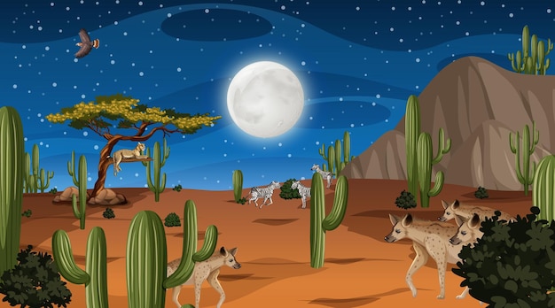 Dieren leven 's nachts in het woestijnboslandschap