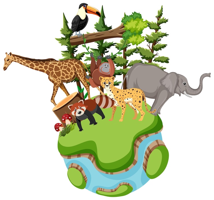 Gratis Vector dieren staan op de planeet aarde