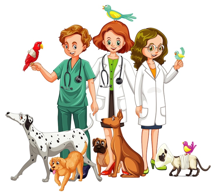 Gratis Vector dierenarts met veel soorten dieren