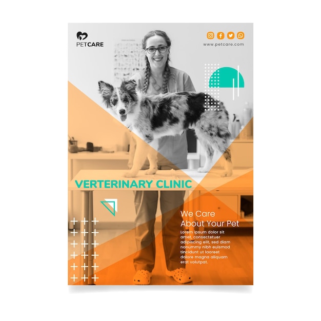 Gratis vector dierenkliniek en gezonde huisdieren vrouw en hond flyer