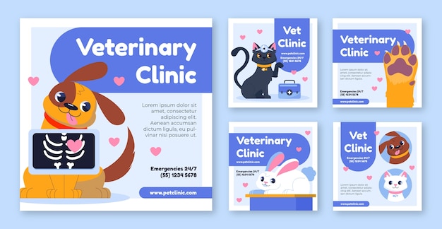 Gratis vector dierenkliniek instagram posts collectie