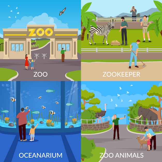 Gratis vector dierentuin en oceanariumscènes