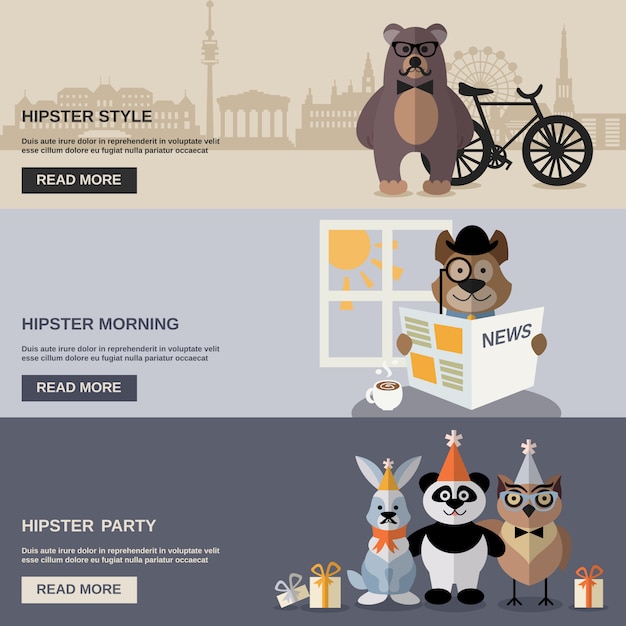 Gratis vector dierlijke hipster-bannerset