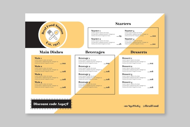 Gratis vector digitaal restaurantmenu