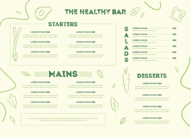 Gratis vector digitaal restaurantmenu