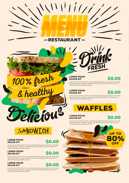 Gratis vector digitaal restaurantmenu