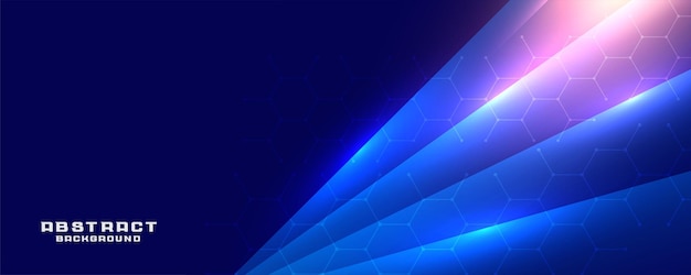 Digitale technologie blauwe banner met zeshoekig patroon en gloeiende lijnen