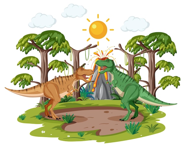 Gratis vector dinosaurus in het bos geïsoleerd