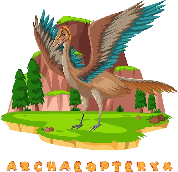 Gratis vector dinosaurus woordkaart voor archaeopteryx