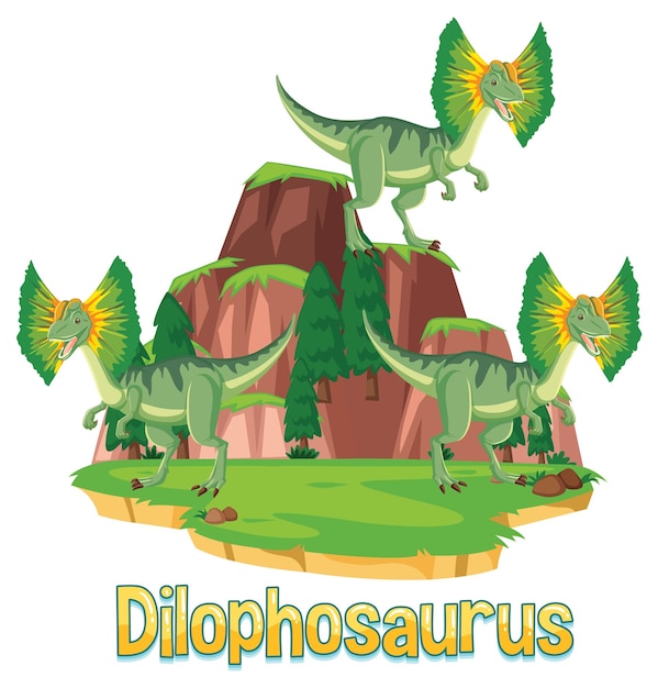 Gratis vector dinosaurus woordkaart voor dilophosaurus