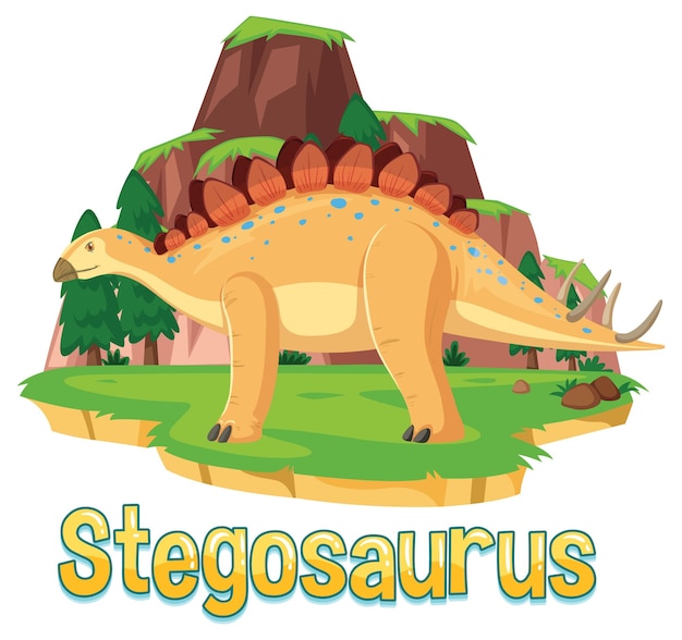 Gratis vector dinosaurus woordkaart voor stegosaurus