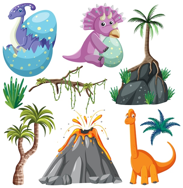 Gratis vector dinosaurussen en natuurlijke elementen vector collectie