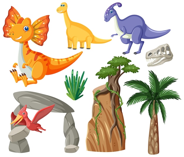 Gratis vector dinosaurussen en natuurlijke elementen vector collectie