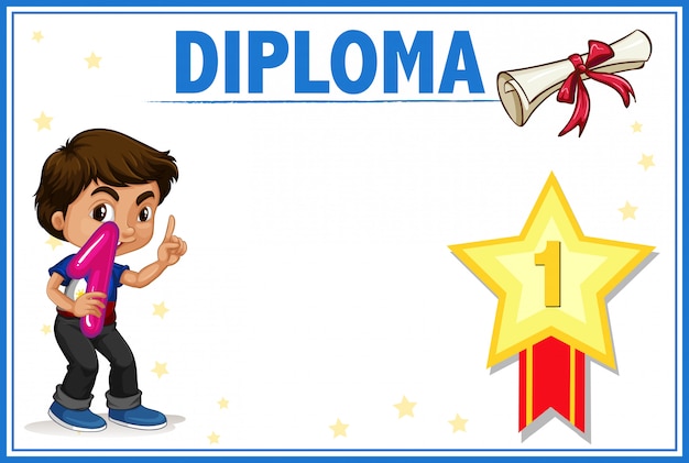 Gratis vector diploma met jongensconcept