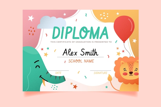 Diplomamalplaatje voor kinderen met dieren