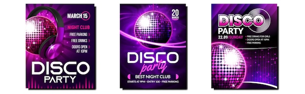 Gratis vector disco muziek partij poster achtergrond set dans nacht abstracte disco muziek club flyer evenement sjabloon dj retro partij licht neon banner toon kaart fashion concert roze realistische vectorillustratie