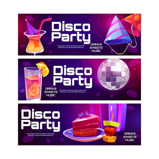 Discofeestposters met cocktailscake