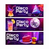 Gratis vector discofeestposters met cocktailscake