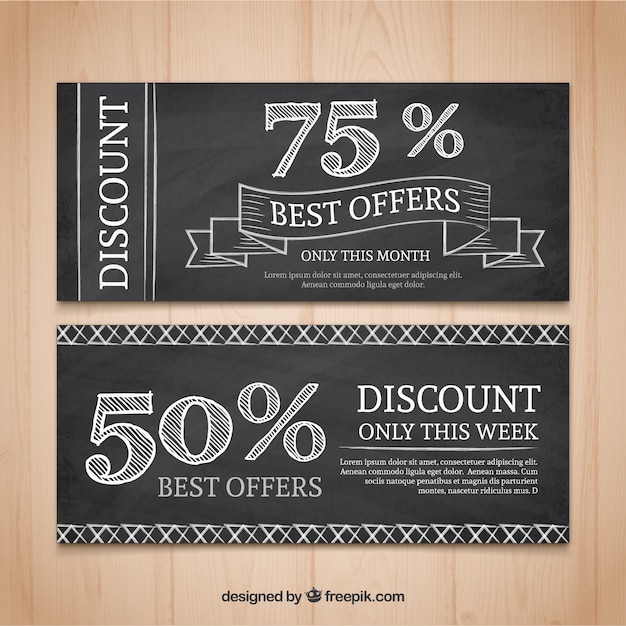 Gratis vector discount banners in blackboard effect