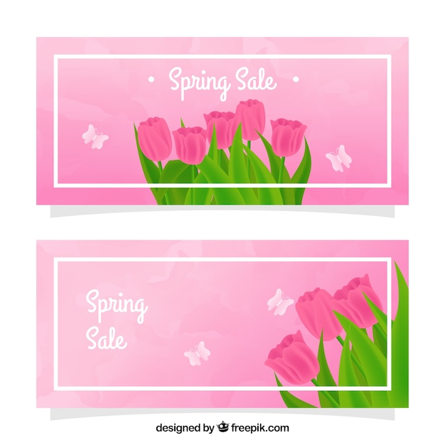 Discount banners met mooie bloemen