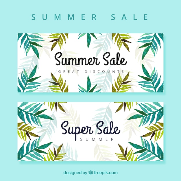 Discount zomer banners met palmbladeren aquarel