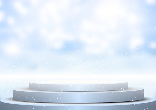 Gratis vector display podium tegen wazig winter achtergrond