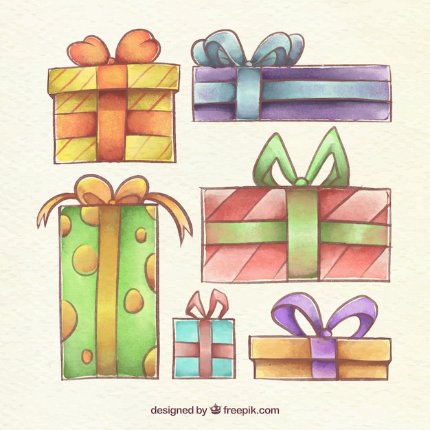 Gratis vector diverse aquarel kerstcadeau dozen