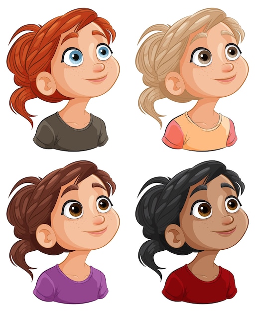 Gratis vector diverse cartoon meisjes portret collectie